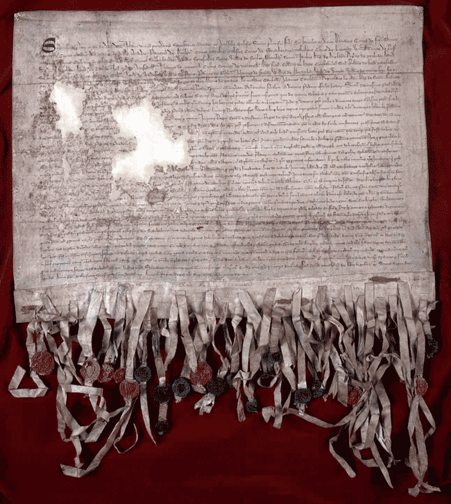 An original copy of the Declaration of Arbroath at the National Records of Scotland