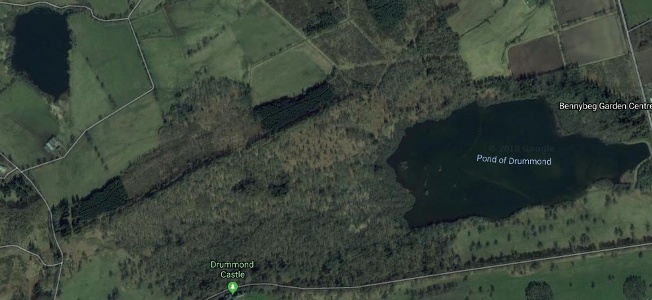 Satellite view of the Drummond estate showing the Pond of Drummond, from Google maps