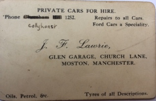 Business card for Glen Garage